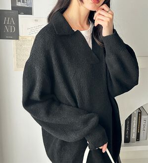 GeeRA（ジーラ）の「スキッパーポロ衿ニットトップス（ニット・セーター）」｜ブラック