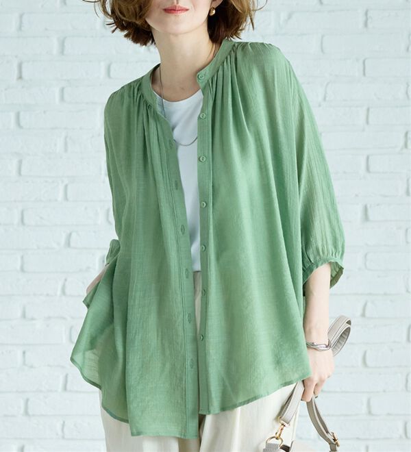 BELLUNA（ベルーナ）の「スラブ素材ギャザーデザインブラウス（ブラウス）」｜詳細画像