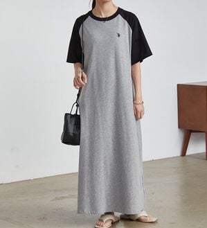 RANAN（ラナン）の「＜Ｕ．Ｓ．ＰＯＬＯ　ＡＳＳＮ．＞ラグランカットソーＡラインワンピース（カットソーワンピース）」｜ブラック／グレー