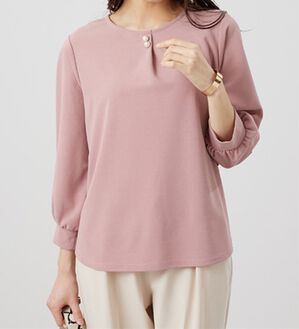 BELLUNA（ベルーナ）の「カットジョーゼットパールボタン付ブラウス（ブラウス）」｜ピンク