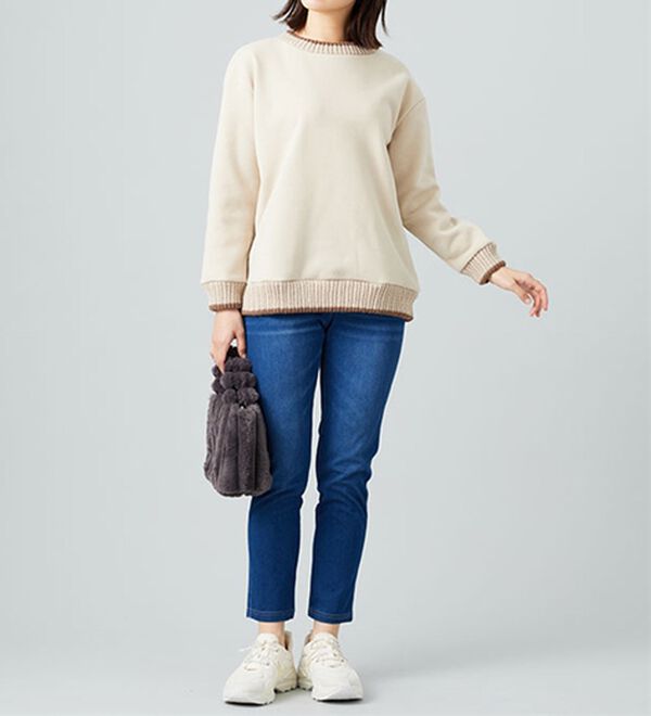 BELLUNA（ベルーナ）の「裏起毛素材ニット切替プルオーバー（カットソー）」｜詳細画像