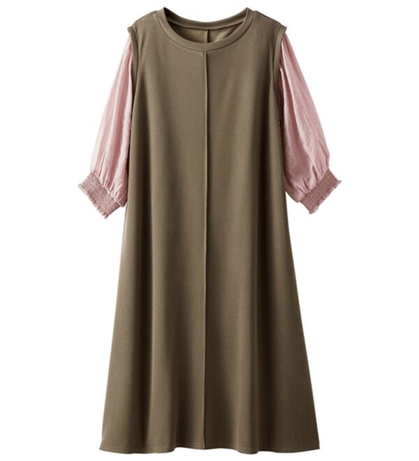 BELLUNA（ベルーナ）の「袖切替デザインシャーリングワンピース（その他ワンピース）」｜モカ系