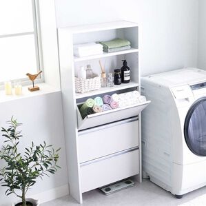 iellio（イエリオ）の「薄型フラップランドリ―ラック＜隙間収納・ランドリー収納・サニタリー収納・大量収納＞（ランドリーラック・収納）」｜詳細画像