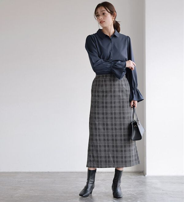 Pierrot（ピエロ）の「丈と柄が選べるカシミヤタッチＩラインスカート（ロングスカート）」｜詳細画像