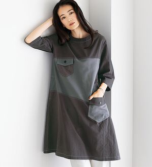 BELLUNA（ベルーナ）の「１枚で決まる配色切替チュニックワンピース（チュニックワンピース）」｜詳細画像