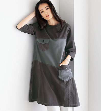 BELLUNA（ベルーナ）の「１枚で決まる配色切替チュニックワンピース（チュニックワンピース）」