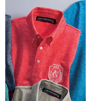 「＜コムルヴァン・オム・ゴルフ＞杢調ドライポロシャツ（メンズポロシャツ）」｜杢レッド