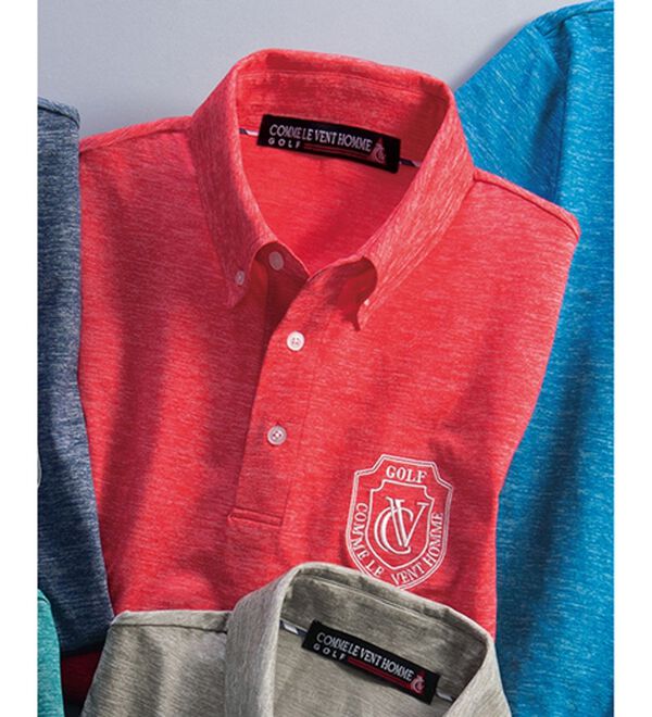 「＜コムルヴァン・オム・ゴルフ＞杢調ドライポロシャツ（メンズポロシャツ）」｜杢レッド