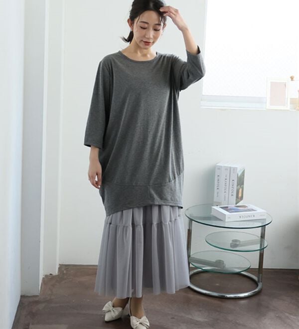 A HAPPY MARILYN（アハッピーマリリン）の「【Ｍ～８Ｌ】長袖・七分袖・半袖 コクーン シルエット チュニック（チュニック）」｜詳細画像