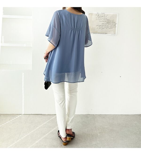 GeeRA（ジーラ）の「【接触冷感】異素材シフォンレイヤードチュニック（チュニック）」｜詳細画像