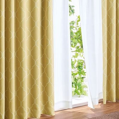 「簡単！素敵にコーディネート１級遮光＆機能レースカーテンセット「タイル」（ドレープカーテン）」