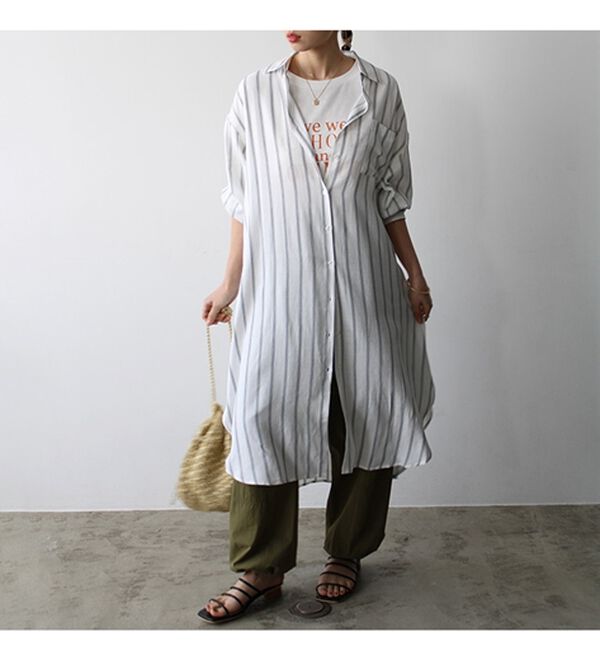 GeeRA（ジーラ）の「スリット入りロングシャツワンピース（シャツワンピース）」｜詳細画像