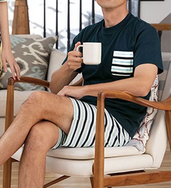 「綿混半袖ボーダーパジャマ（メンズルームウェア）」｜詳細画像