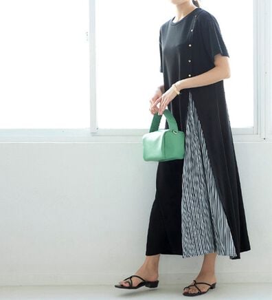 GeeRA（ジーラ）の「ボタン付スリットプリーツ切替ワンピース（カットソーワンピース）」