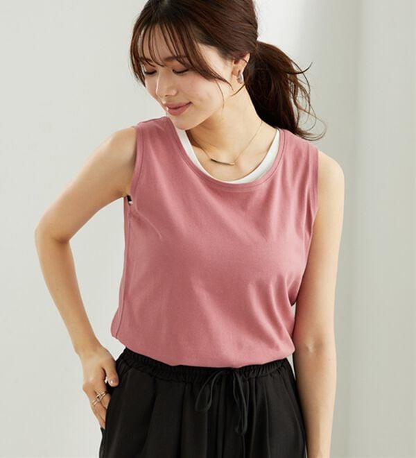 BELLUNA（ベルーナ）の「ヒンヤリ！綿１００％サマ見えタンクトップ（タンクトップ・キャミソール）」｜詳細画像
