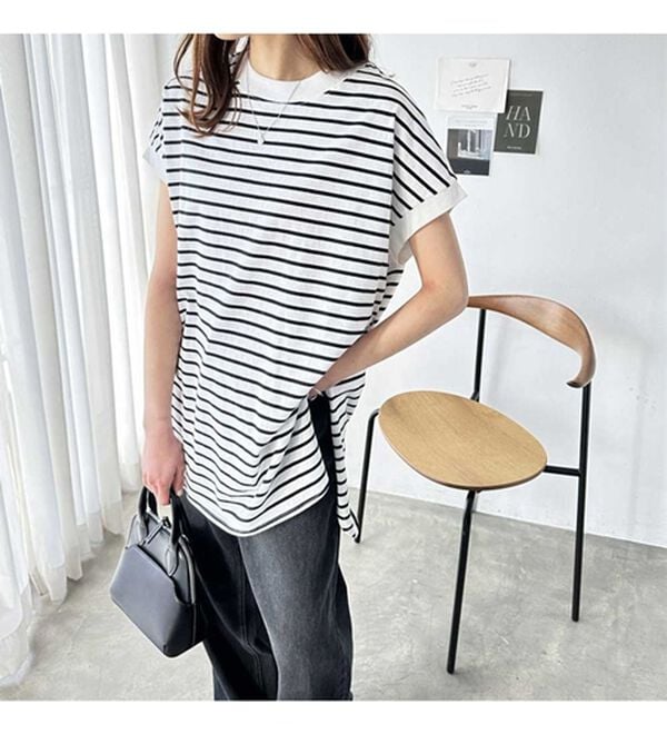 GeeRA（ジーラ）の「綿１００％フレンチスリーブチュニックＴシャツ（カットソー）」｜詳細画像