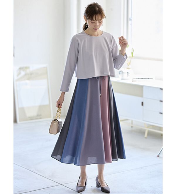 BELLUNA（ベルーナ）の「春を彩る配色ドッキングワンピース（ドッキングワンピース）」｜詳細画像