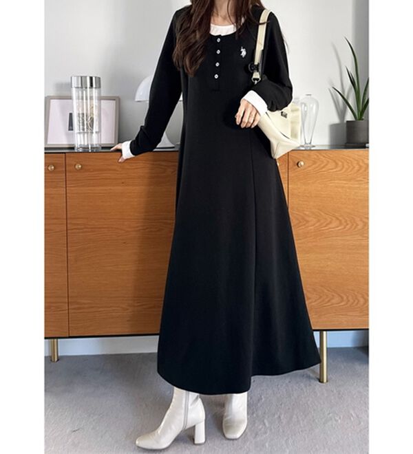 GeeRA（ジーラ）の「【U.S.POLOASSN】レイヤード風ヘンリーネックワンピース（カットソーワンピース）」｜詳細画像