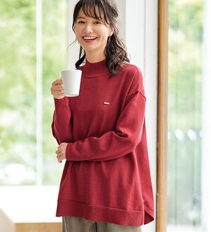 BELLUNA（ベルーナ）の「もちもちニットゆったり快適チュニック（チュニック）」｜レッドオレンジ