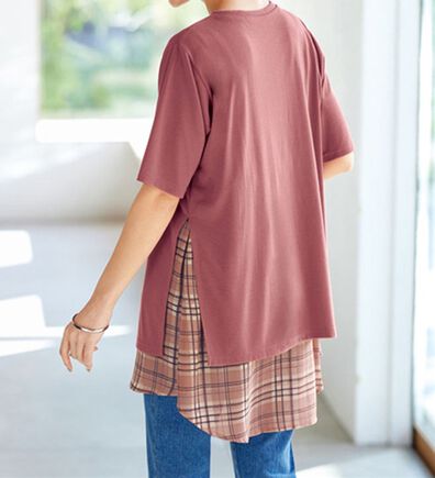 BELLUNA（ベルーナ）の「異素材使いチェック柄チュニック（チュニック）」