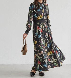 RANAN（ラナン）の「レトロフラワーシャツワンピース（プリントワンピース）」｜ブラック系