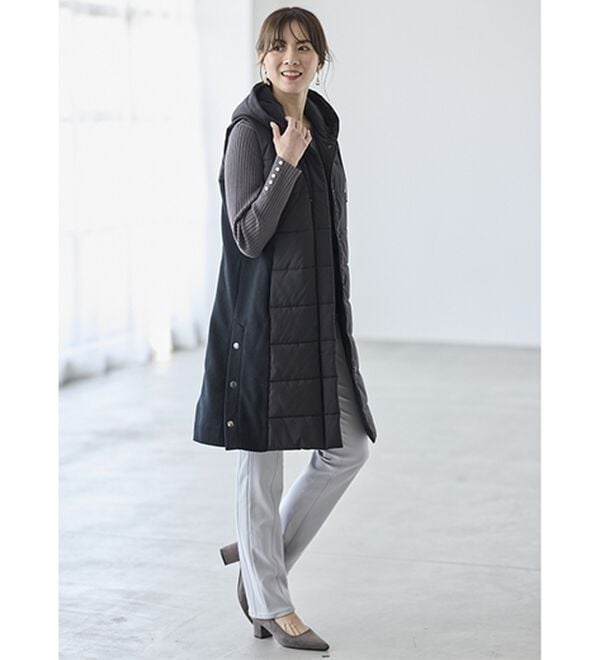BELLUNA（ベルーナ）の「細見え中わたキルト切替ロングベスト（中わたコート・ベスト）」｜詳細画像