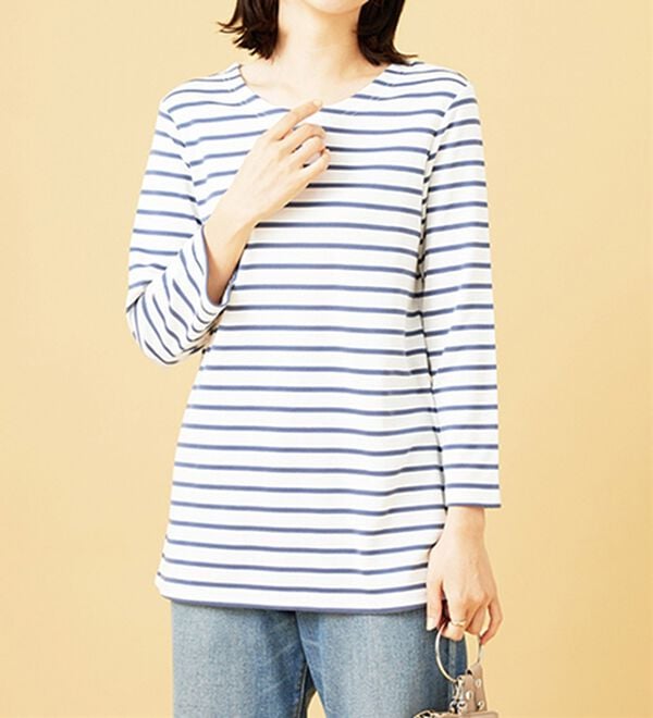 BELLUNA（ベルーナ）の「柔らかポンチ素材ボーダープルオーバー（カットソー）」｜詳細画像