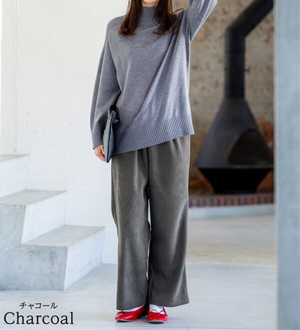 BELLUNA（ベルーナ）の「なめらか裏ベロアコーデュロイワイドパンツ（ワイドパンツ・ガウチョ）」｜詳細画像