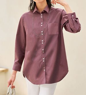 BELLUNA（ベルーナ）の「アイロンいらずの形態安定シャツ（シャツ）」｜ローズ系ストライプ