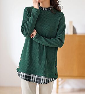 BELLUNA（ベルーナ）の「異素材重ね着風チュニック（チュニック）」｜グリーン