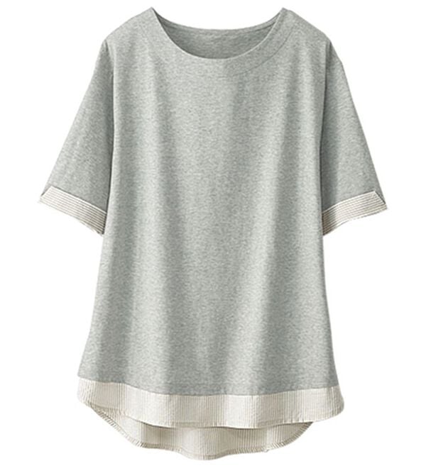 BELLUNA（ベルーナ）の「抗菌防臭汗じみ対策重ね着風プルオーバー（カットソー）」｜杢ライトグレー