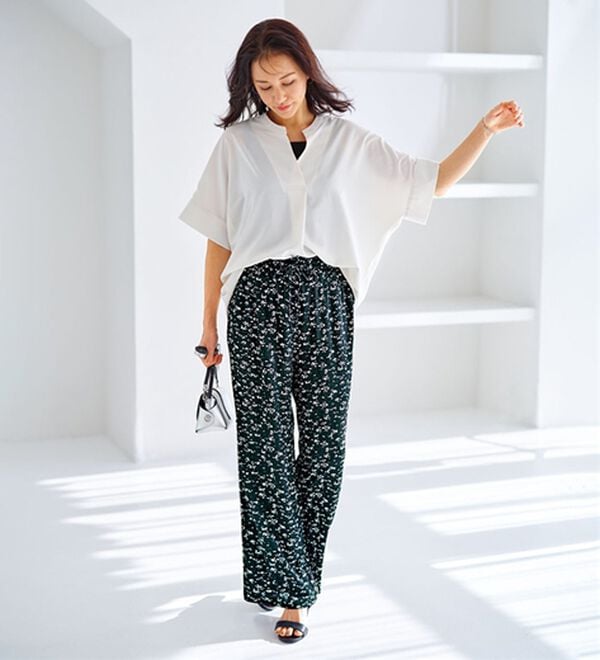 BELLUNA（ベルーナ）の「楊柳サラサラ素材プリントイージーパンツ（フルレングスパンツ）」｜詳細画像