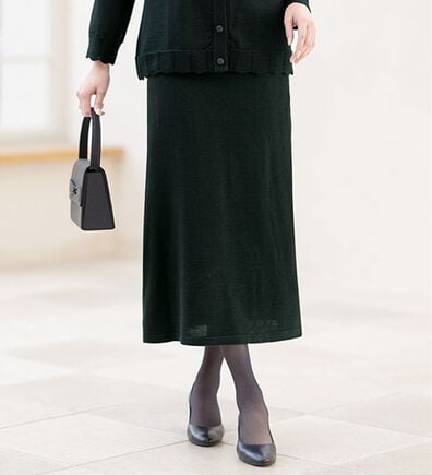 ルフラン（ルフラン）の「楽に着られる濃黒ニットスカート（ロングスカート）」
