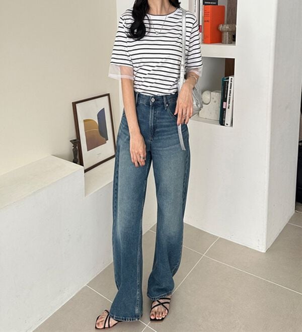 GeeRA（ジーラ）の「綿１００％袖シアー切替シルケットＴシャツ（Tシャツ）」｜詳細画像