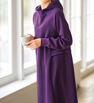 BELLUNA（ベルーナ）の「リブ使いパーカーワンピース（カットソーワンピース）」｜パープル