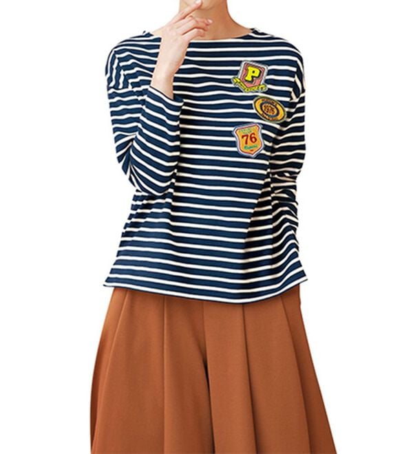 BELLUNA（ベルーナ）の「＜ＰＥＲＳＯＮ&rsquo;Ｓ　ＣＬＵＢ＞ワッペン付ボーダープルオーバー（カットソー）」｜詳細画像