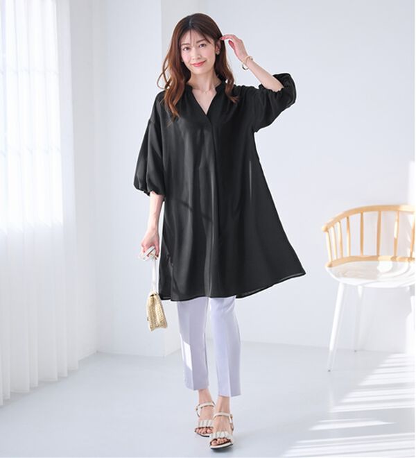 alotta（アロッタ）の「パフ袖とろみブラウスチュニックワンピース（チュニックワンピース）」｜詳細画像