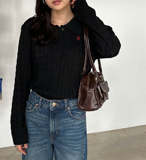 RANAN（ラナン）の「＜Ｕ．Ｓ．Ｐ＞刺繍長袖ケーブルポロニット（ニット・セーター）」｜詳細画像