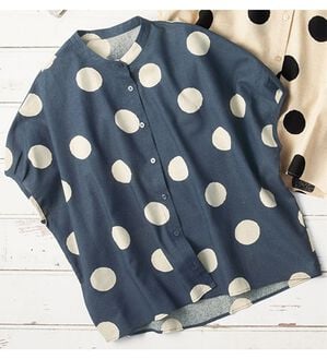 BELLUNA（ベルーナ）の「コットンリネンドットプリントゆるブラウス（ブラウス）」｜ネイビー