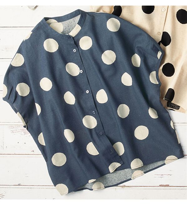 BELLUNA（ベルーナ）の「コットンリネンドットプリントゆるブラウス（ブラウス）」｜ネイビー