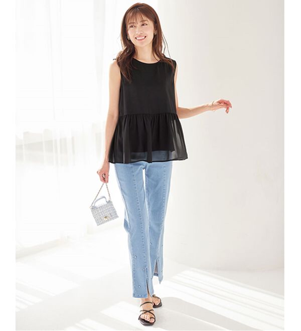 alotta（アロッタ）の「【接触冷感】インナー付ノースリーブペプラムブラウス（ブラウス）」｜詳細画像