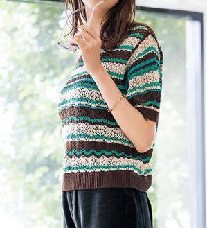 RANAN（ラナン）の「マルチボーダーサマーニット（ニット・セーター）」｜グリーン系