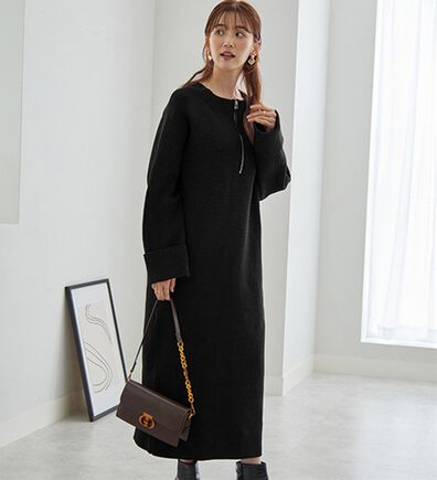 GeeRA（ジーラ）の「【着痩せニット】ハーフジップIラインワンピース（ニットワンピース）」