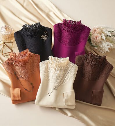 「【５色組】綿１００％お買得レースネックインナー（肌着・インナーウェア）」