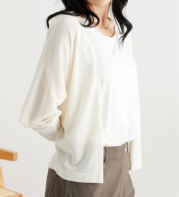 BELLUNA（ベルーナ）の「ラメ調ドルマンシアーカーディガン（ニットカーディガン）」｜アイボリー