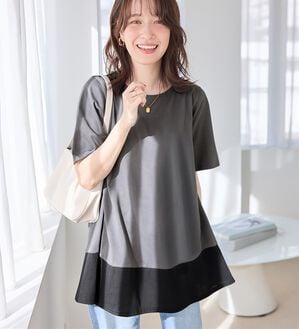 Viola e Viola（ヴィオラ エ ヴィオラ）の「【接触冷感】なめらか上品カットソー配色切替Ａラインチュニック（チュニック）」｜詳細画像