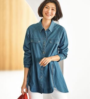 BELLUNA（ベルーナ）の「デニム素材ジッパー使いシャツチュニック（チュニック）」｜詳細画像