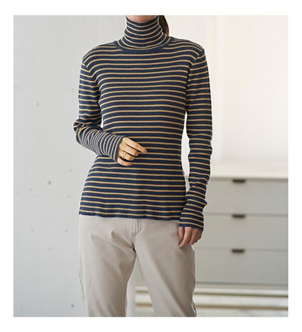 BELLUNA（ベルーナ）の「＜＆ｃｏｃｏｃｈｉ＞ハピネスコットン100％&times;吸湿発熱リブタートルニット（ニット・セーター）」｜詳細画像