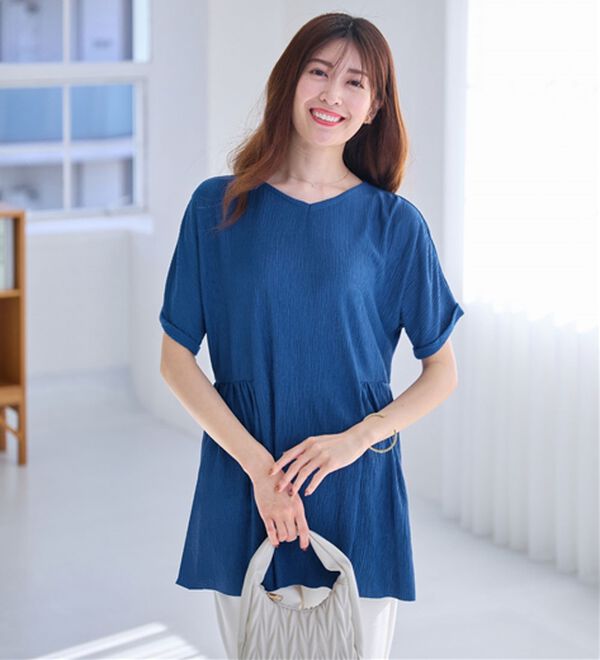 alotta（アロッタ）の「【４つの機能付】さらり軽やか楊柳カットソーギャザーチュニック（チュニック）」｜詳細画像