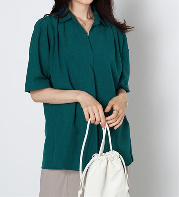 BELLUNA（ベルーナ）の「麻調素材スキッパーブラウス（ブラウス）」｜詳細画像